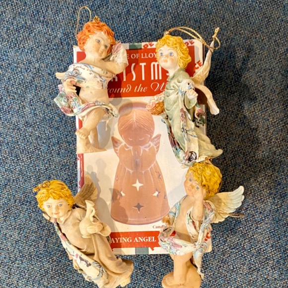 House of Lloyd Terra Cotta Praying Angel Tea Candle Holder & 4 Angel Ornaments - Picture 2 of 10